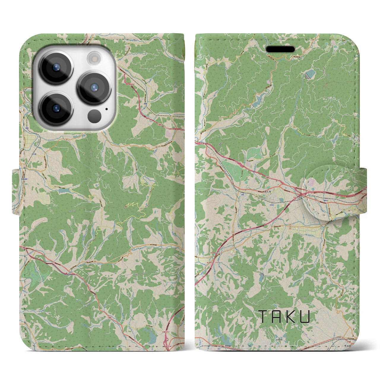 【多久(佐賀県)】地図柄iPhoneケース(手帳タイプ)ナチュラル・iPhone 14 Pro 用