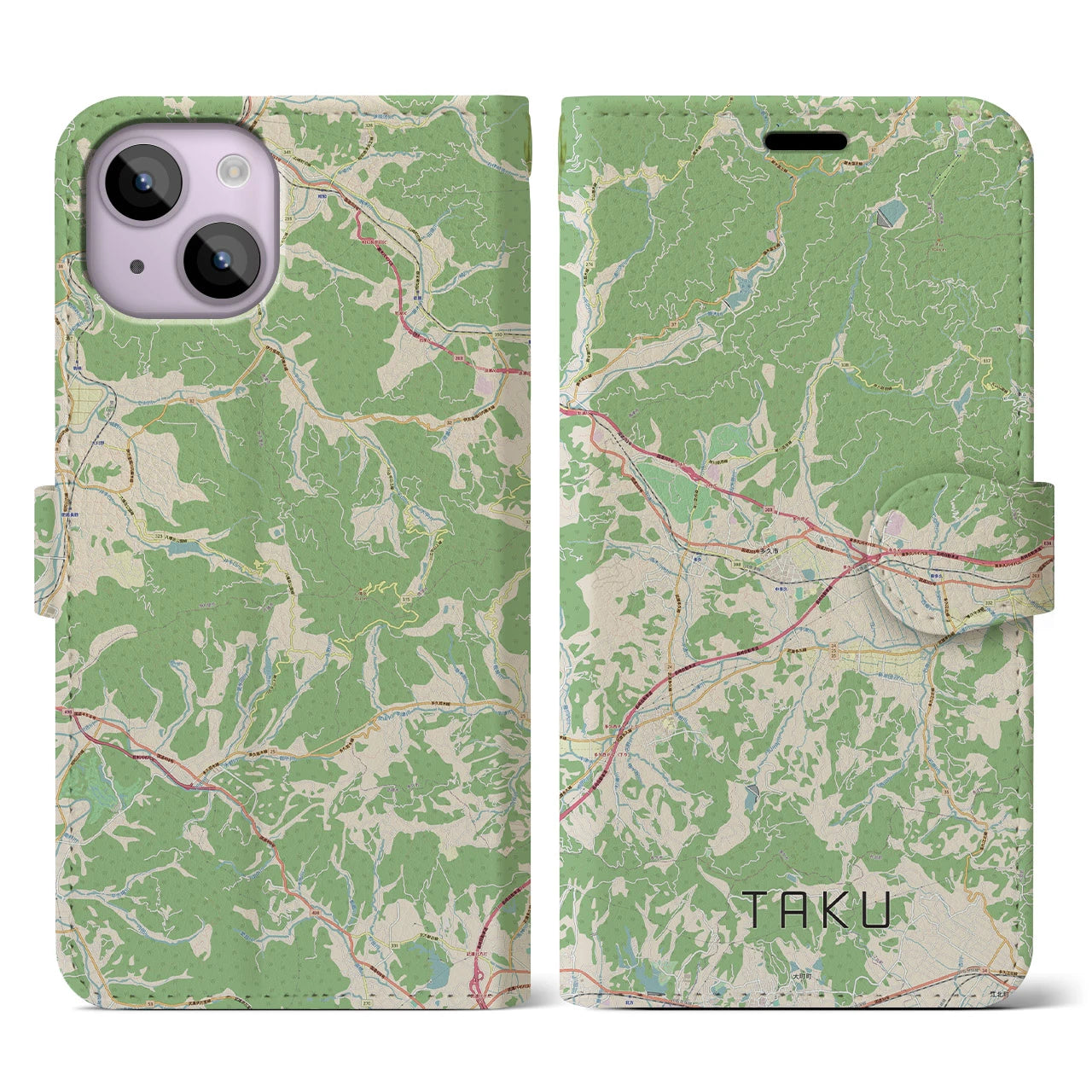 【多久(佐賀県)】地図柄iPhoneケース(手帳タイプ)ナチュラル・iPhone 14 用