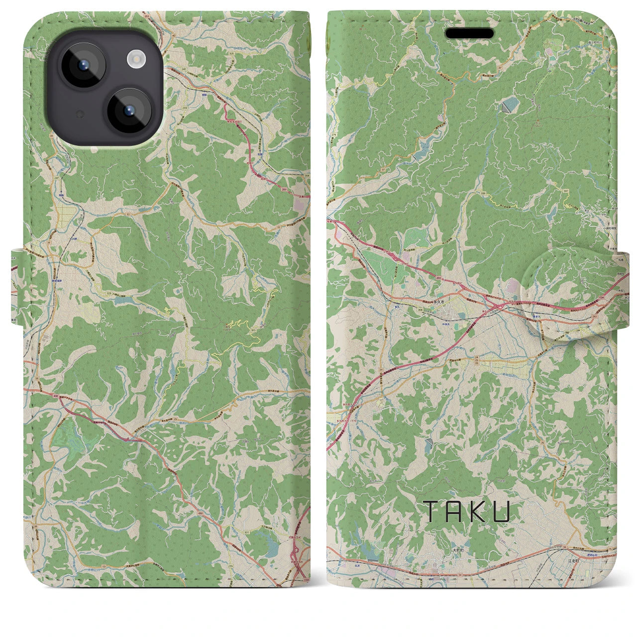 【多久(佐賀県)】地図柄iPhoneケース(手帳タイプ)ナチュラル・iPhone 14 Plus 用
