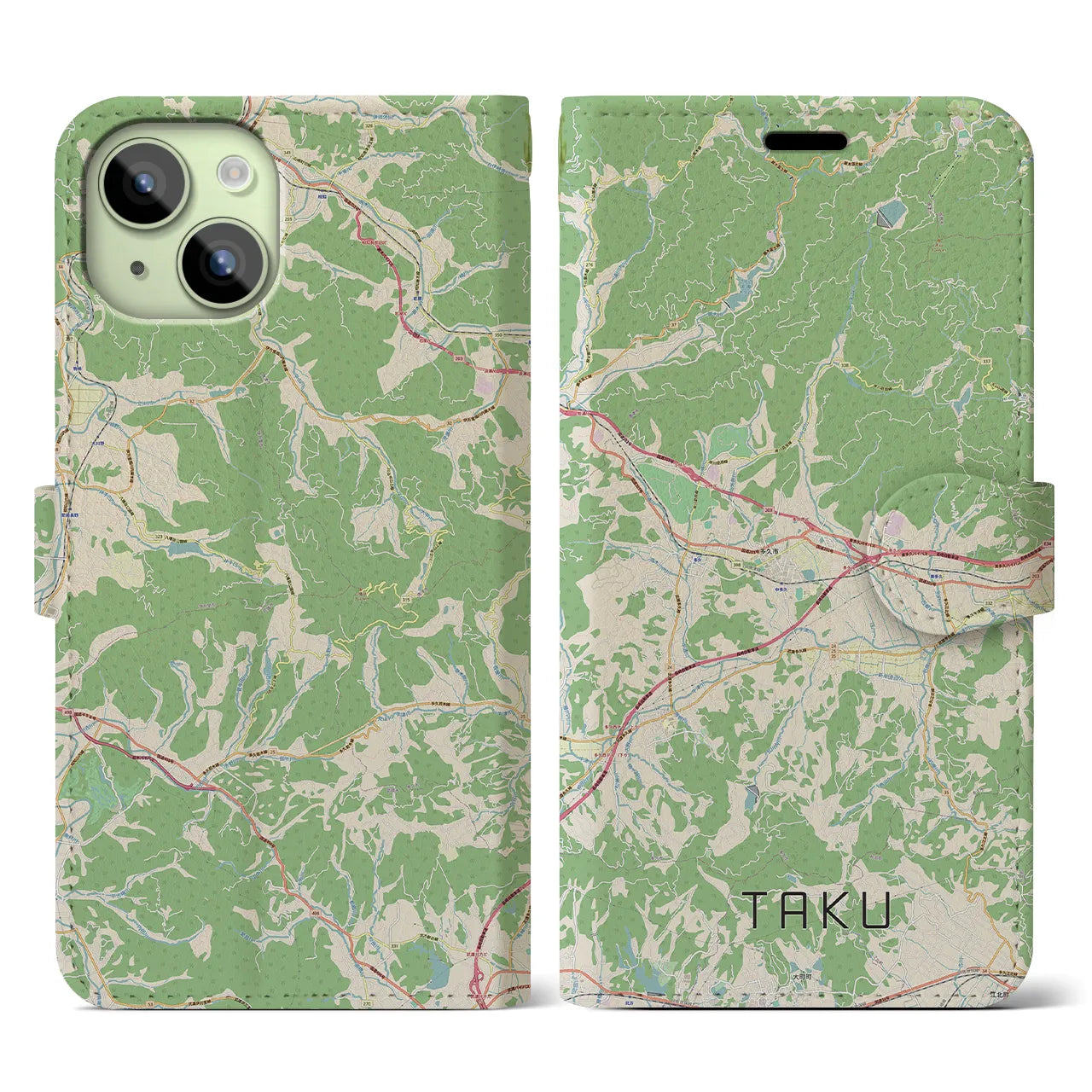 【多久(佐賀県)】地図柄iPhoneケース(手帳タイプ)ナチュラル・iPhone 15 用
