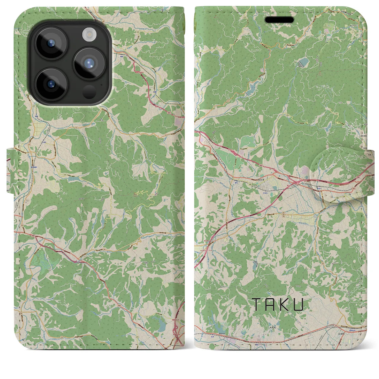 【多久(佐賀県)】地図柄iPhoneケース(手帳タイプ)ナチュラル・iPhone 15 Pro Max 用