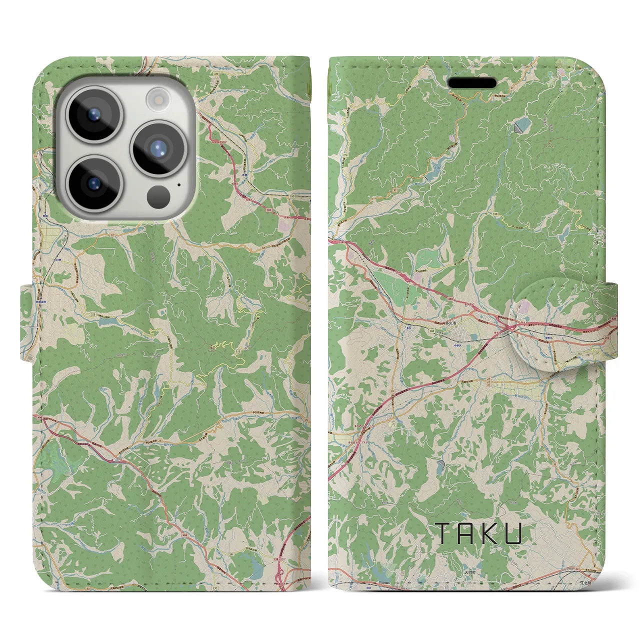 【多久(佐賀県)】地図柄iPhoneケース(手帳タイプ)ナチュラル・iPhone 15 Pro 用