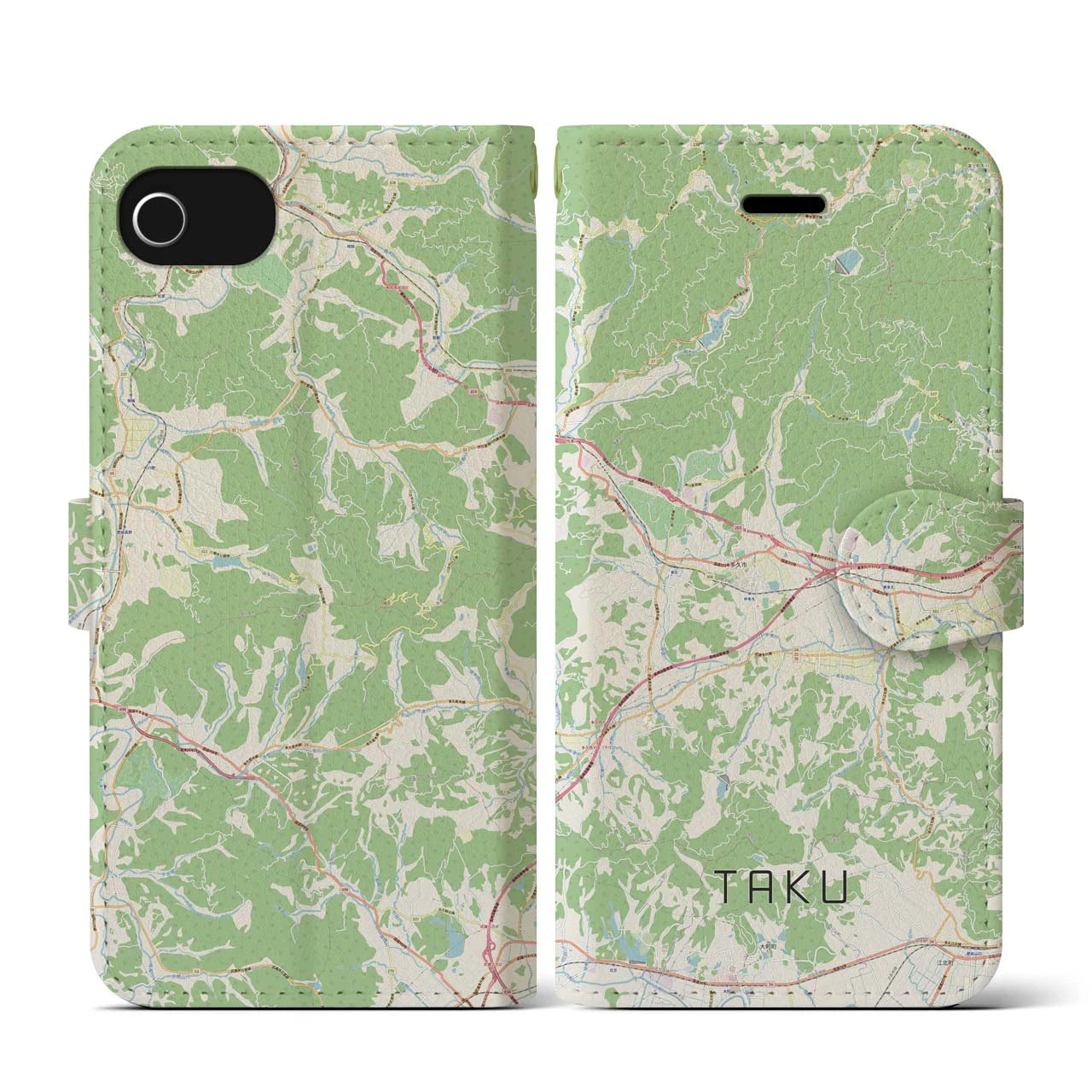 【多久(佐賀県)】地図柄iPhoneケース(手帳タイプ)ナチュラル・iPhone SE(第3 / 第2世代) / 8 / 7 / 6s / 6 用