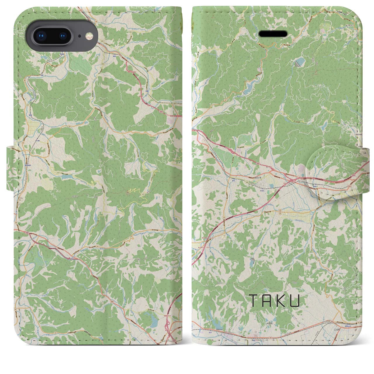 【多久(佐賀県)】地図柄iPhoneケース(手帳タイプ)ナチュラル・iPhone 8Plus /7Plus / 6sPlus / 6Plus 用