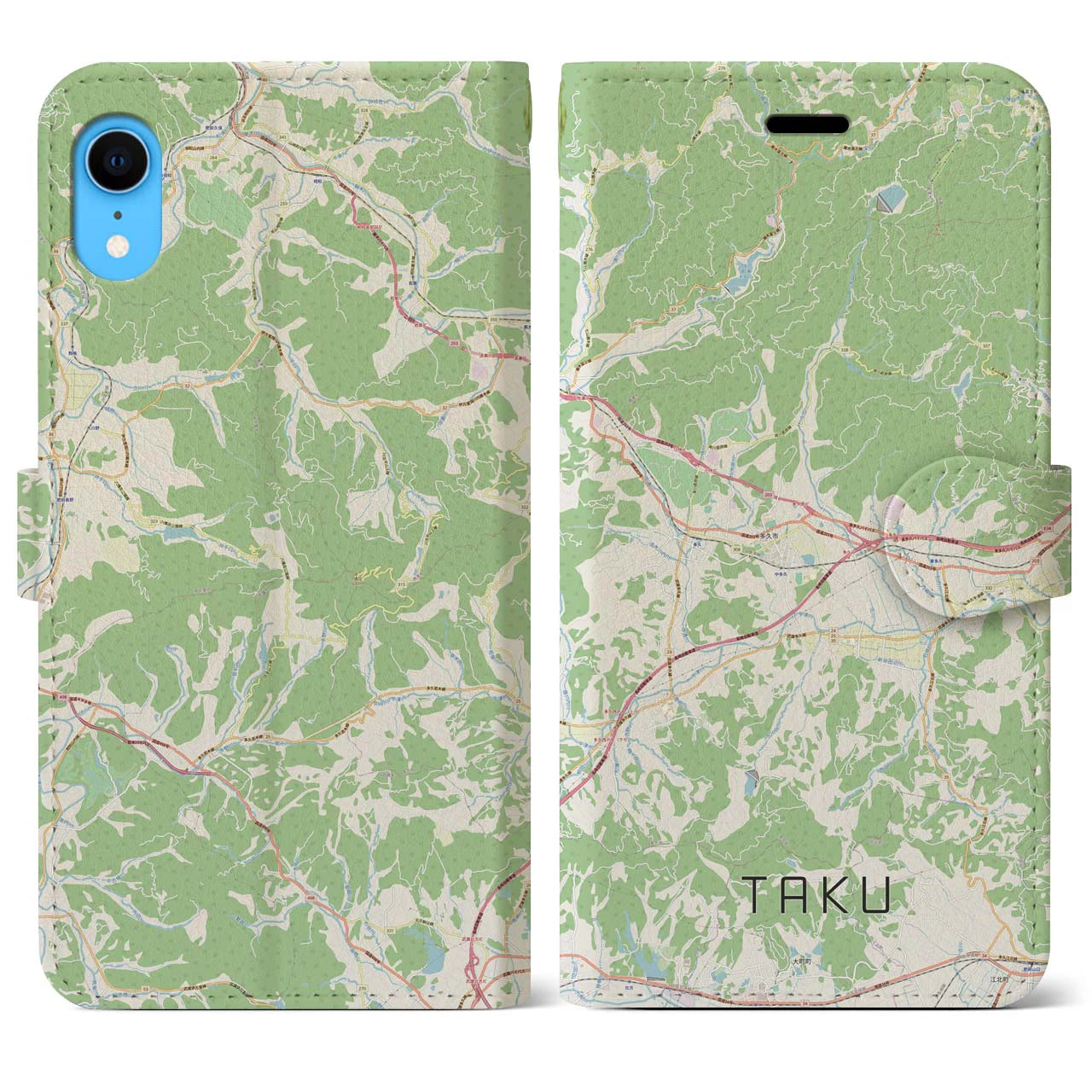 【多久(佐賀県)】地図柄iPhoneケース(手帳タイプ)ナチュラル・iPhone XR 用