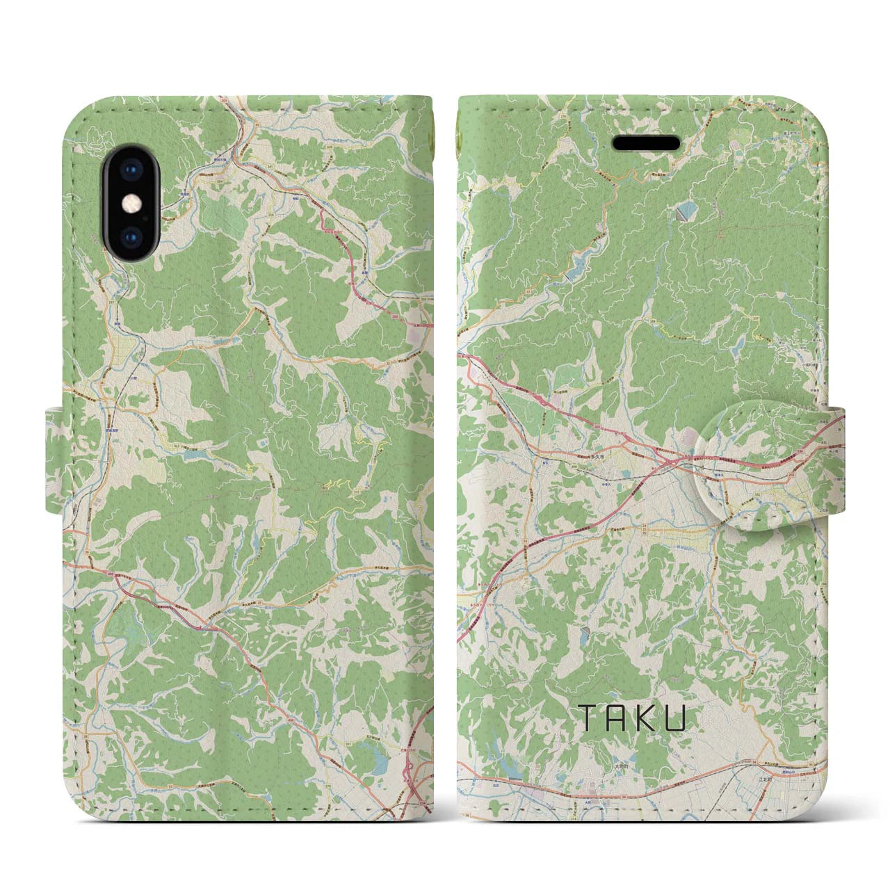 【多久(佐賀県)】地図柄iPhoneケース(手帳タイプ)ナチュラル・iPhone XS / X 用
