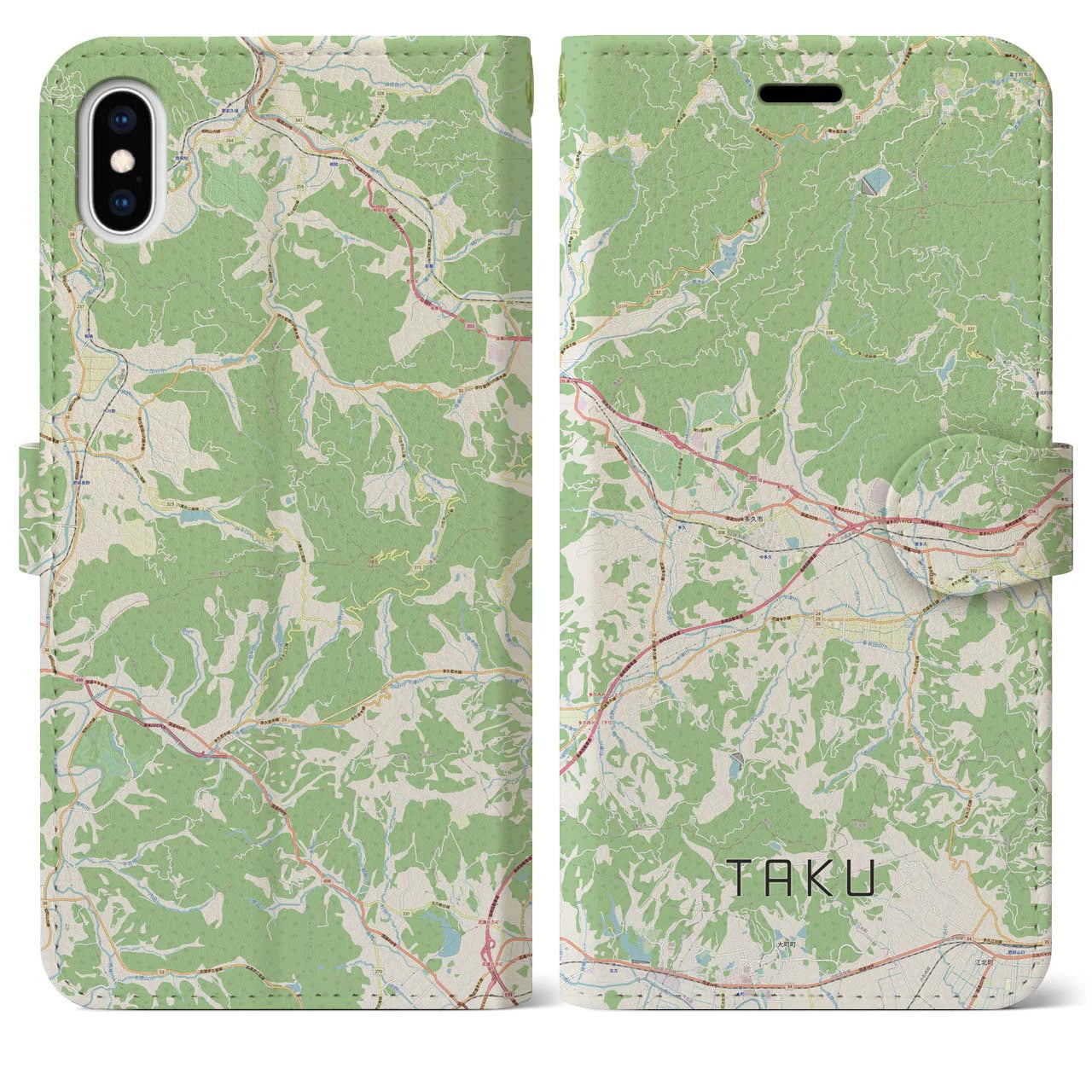 【多久(佐賀県)】地図柄iPhoneケース(手帳タイプ)ナチュラル・iPhone XS Max 用