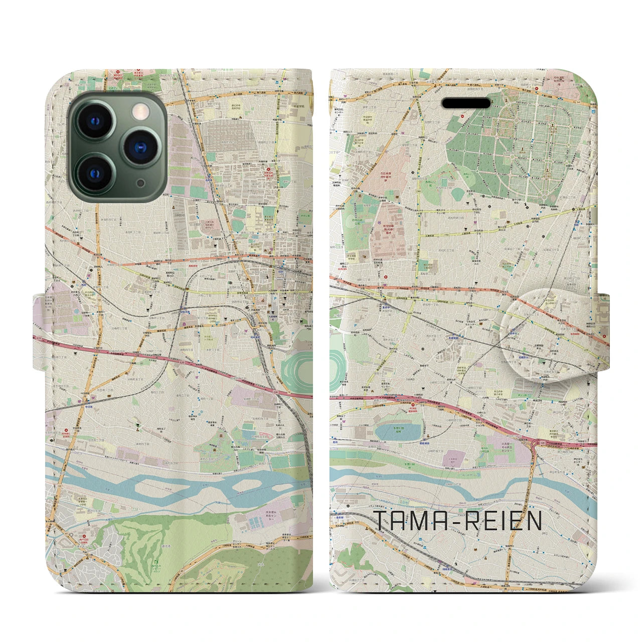 【多磨霊園(東京都)】地図柄iPhoneケース(手帳タイプ)ナチュラル・iPhone 11 Pro 用