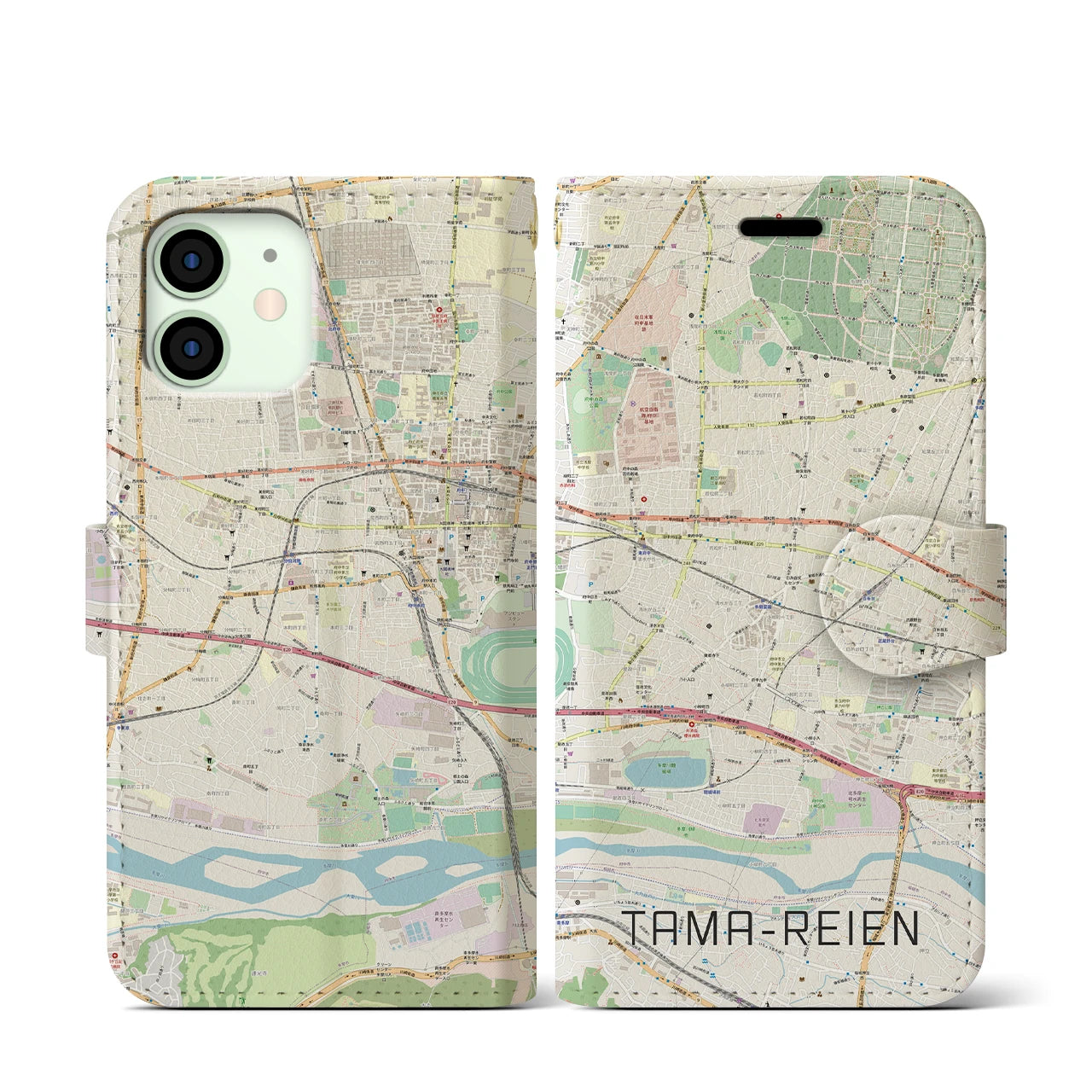 【多磨霊園(東京都)】地図柄iPhoneケース(手帳タイプ)ナチュラル・iPhone 12 mini 用
