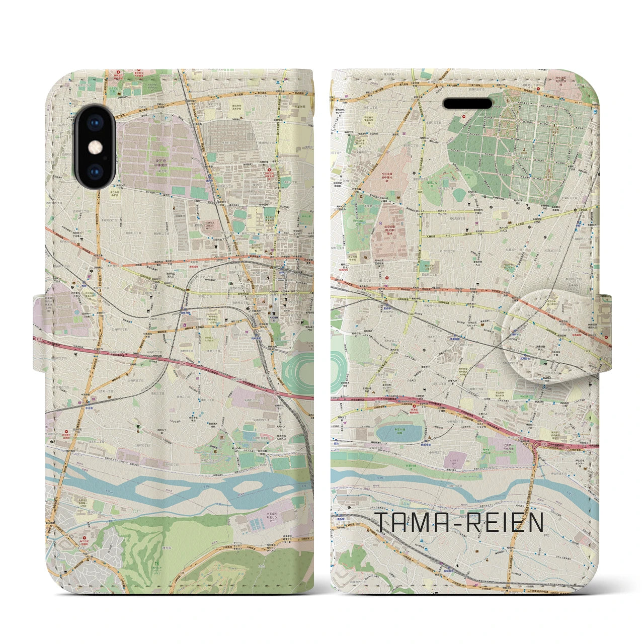 【多磨霊園(東京都)】地図柄iPhoneケース(手帳タイプ)ナチュラル・iPhone XS / X 用