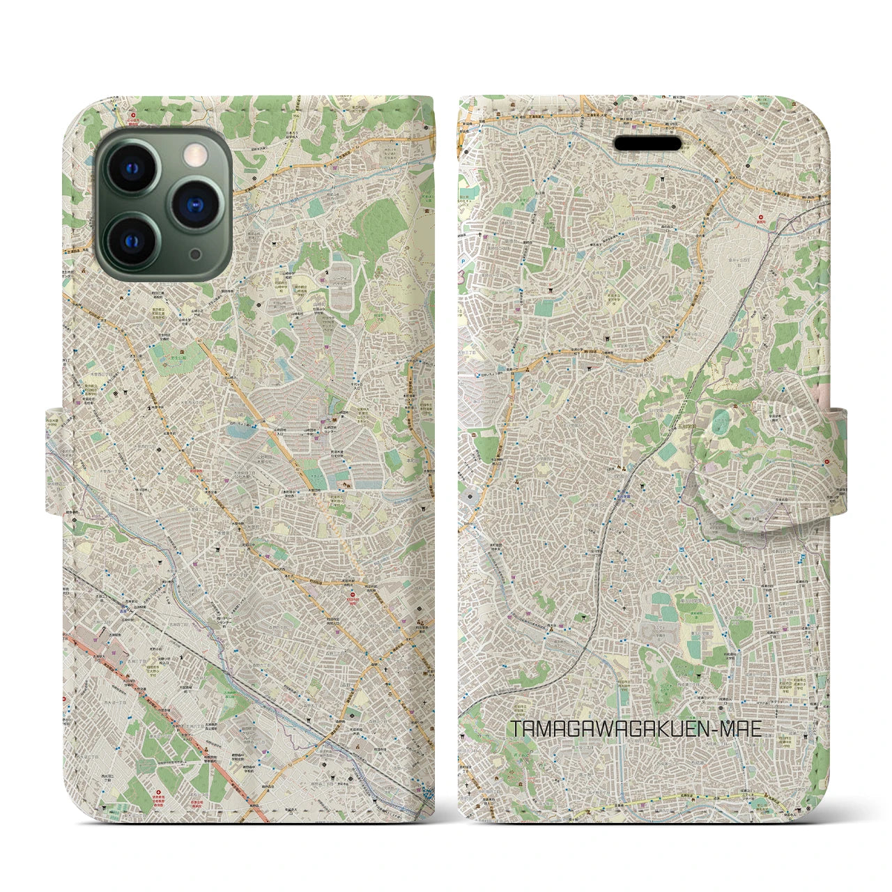 【玉川学園前(東京都)】地図柄iPhoneケース(手帳タイプ)ナチュラル・iPhone 11 Pro 用