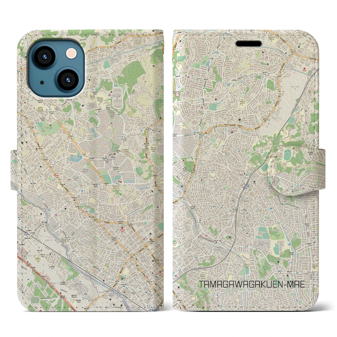 【玉川学園前(東京都)】地図柄iPhoneケース(手帳タイプ)ナチュラル・iPhone 13 用