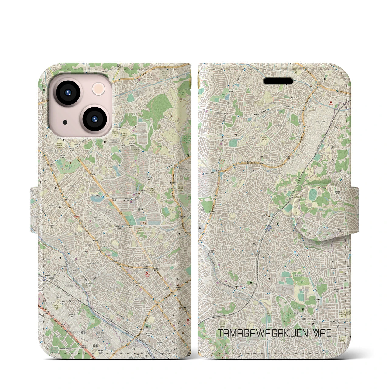 【玉川学園前(東京都)】地図柄iPhoneケース(手帳タイプ)ナチュラル・iPhone 13 mini 用