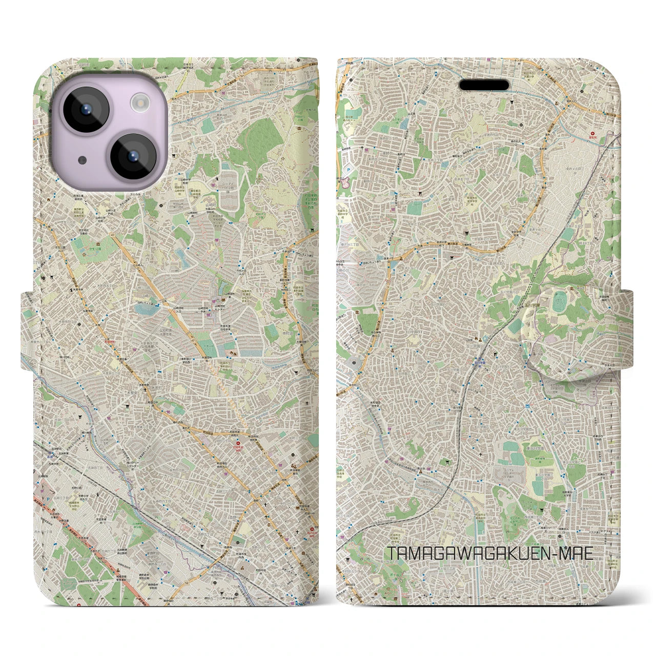 【玉川学園前(東京都)】地図柄iPhoneケース(手帳タイプ)ナチュラル・iPhone 14 用