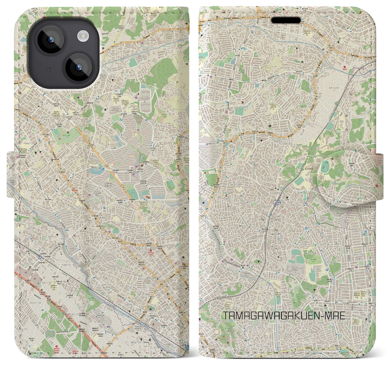 【玉川学園前(東京都)】地図柄iPhoneケース(手帳タイプ)ナチュラル・iPhone 14 Plus 用