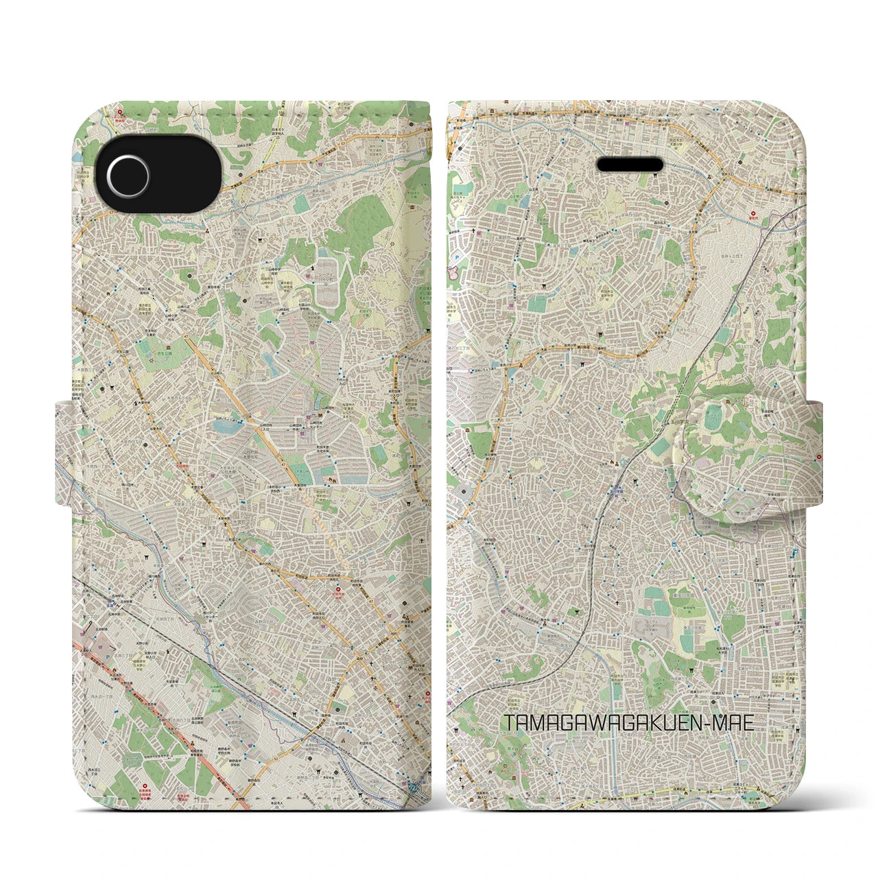 【玉川学園前(東京都)】地図柄iPhoneケース(手帳タイプ)ナチュラル・iPhone SE(第3 / 第2世代) / 8 / 7 / 6s / 6 用
