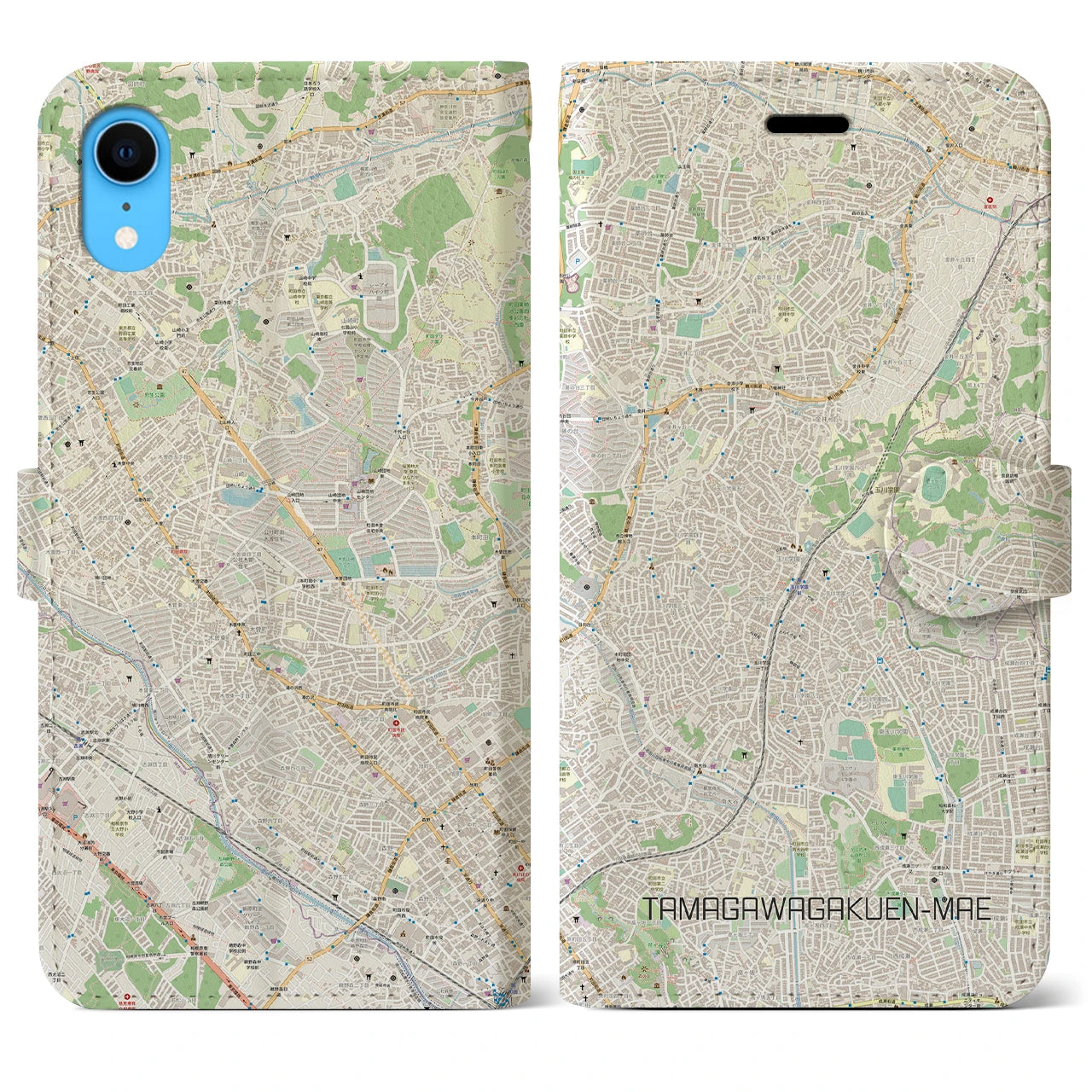 【玉川学園前(東京都)】地図柄iPhoneケース(手帳タイプ)ナチュラル・iPhone XR 用