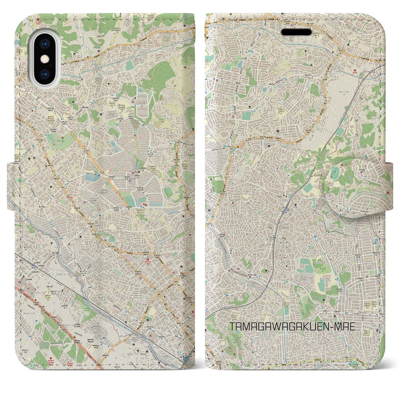 【玉川学園前(東京都)】地図柄iPhoneケース(手帳タイプ)ナチュラル・iPhone XS Max 用