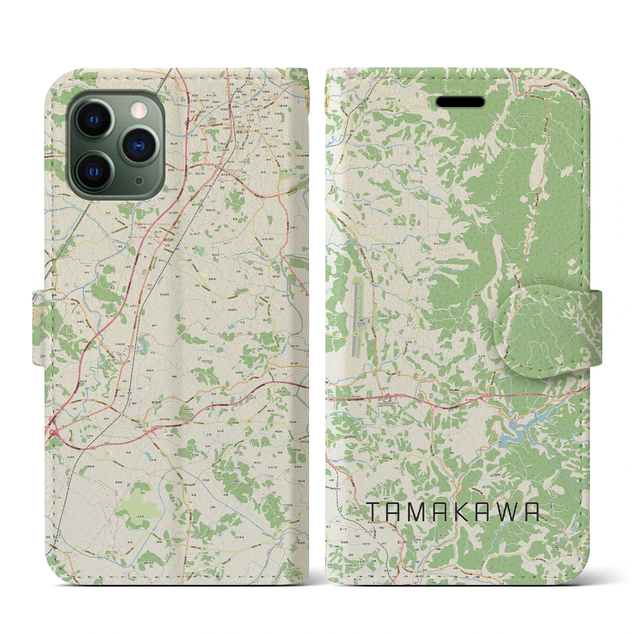 【玉川(福島県)】地図柄iPhoneケース(手帳タイプ)ナチュラル・iPhone 11 Pro 用