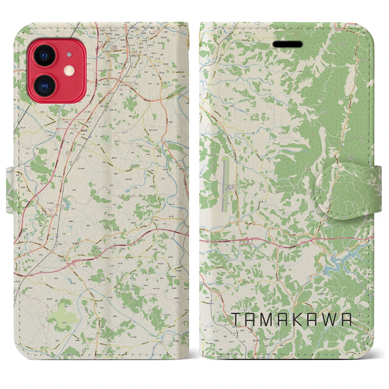 【玉川(福島県)】地図柄iPhoneケース(手帳タイプ)ナチュラル・iPhone 11 用