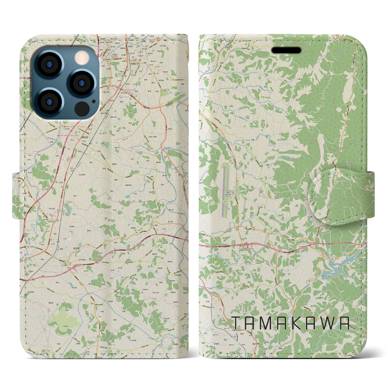 【玉川(福島県)】地図柄iPhoneケース(手帳タイプ)ナチュラル・iPhone 12 / 12 Pro 用