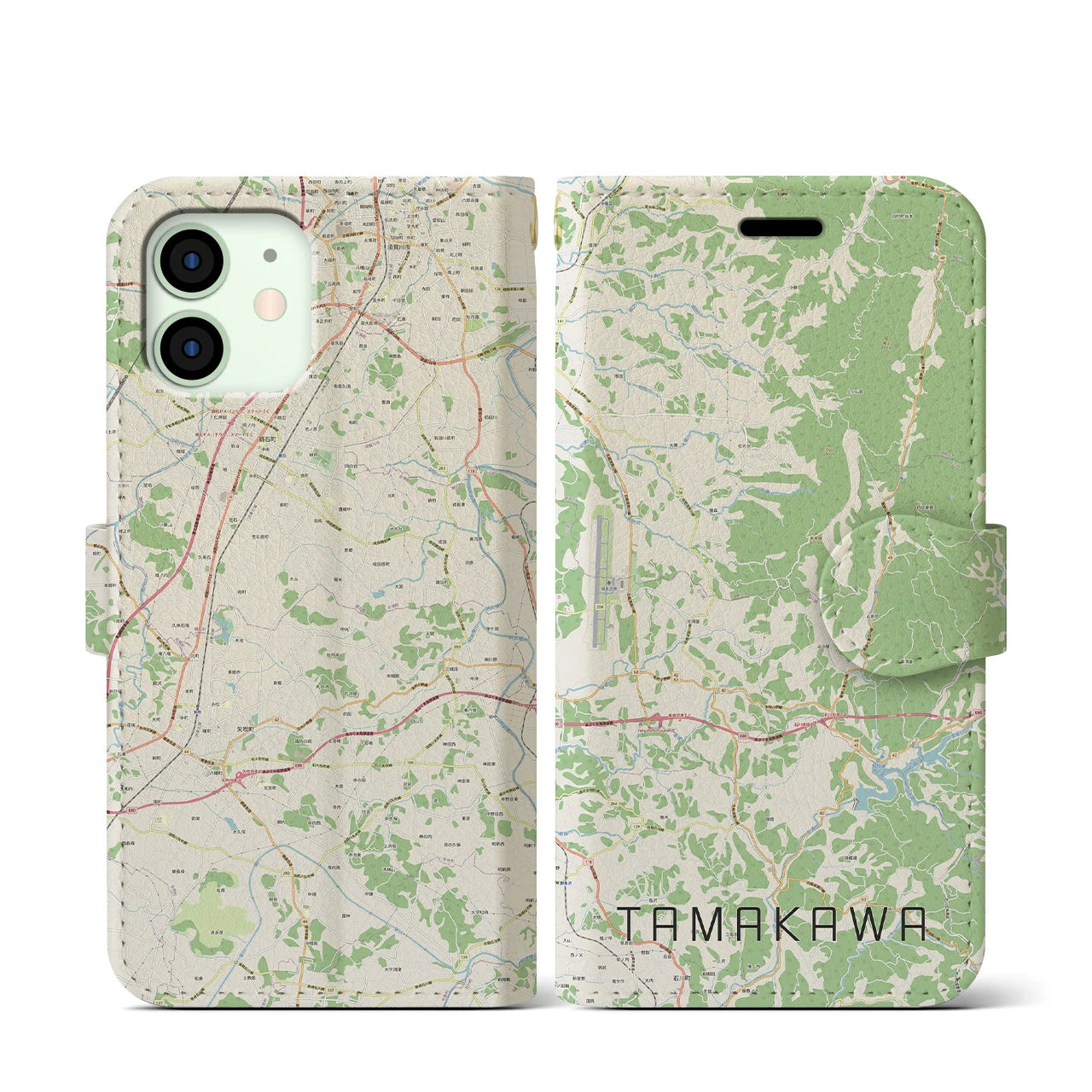 【玉川(福島県)】地図柄iPhoneケース(手帳タイプ)ナチュラル・iPhone 12 mini 用