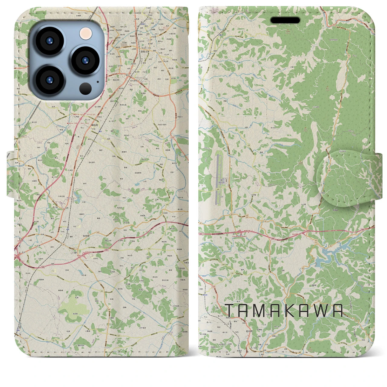 【玉川(福島県)】地図柄iPhoneケース(手帳タイプ)ナチュラル・iPhone 13 Pro Max 用
