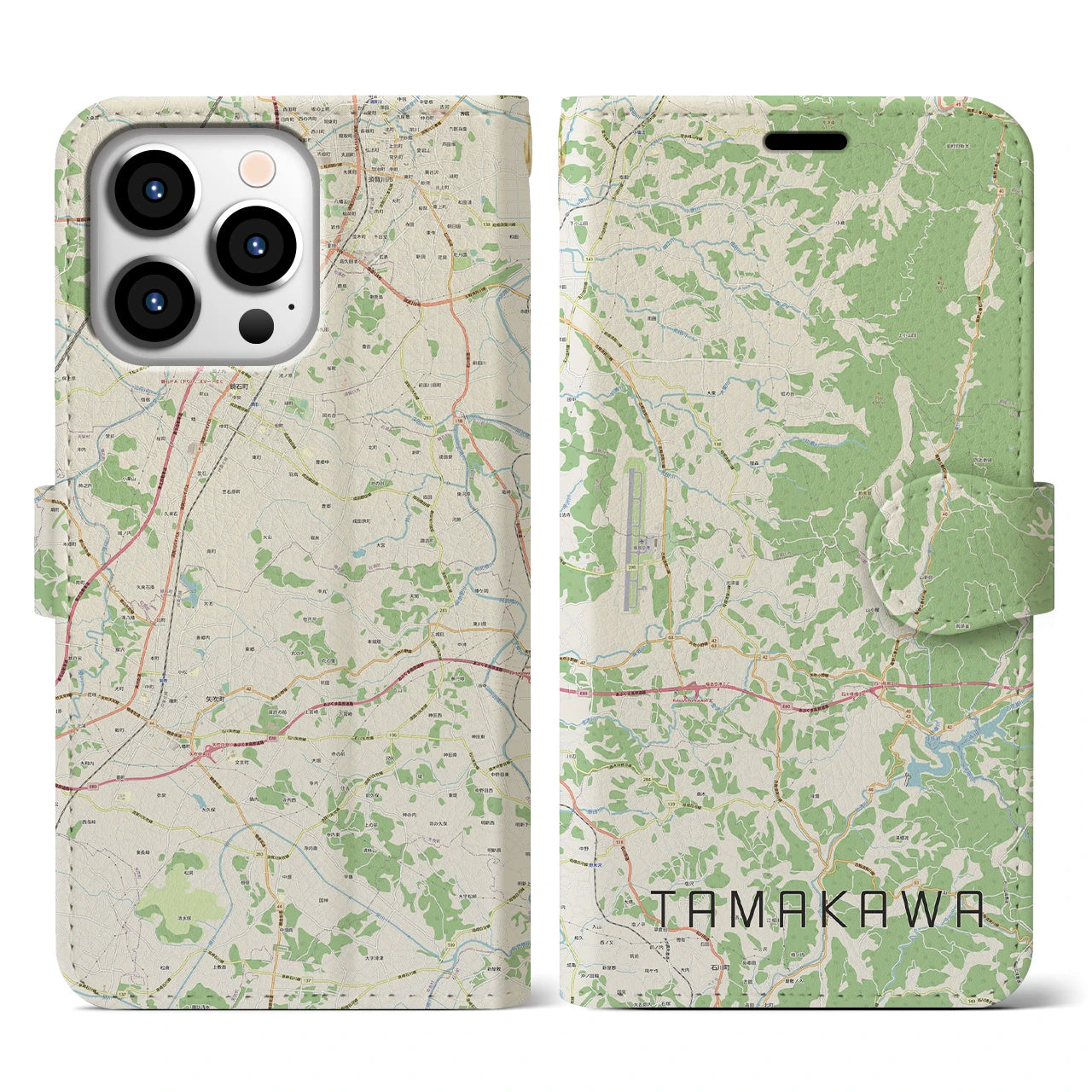 【玉川(福島県)】地図柄iPhoneケース(手帳タイプ)ナチュラル・iPhone 13 Pro 用