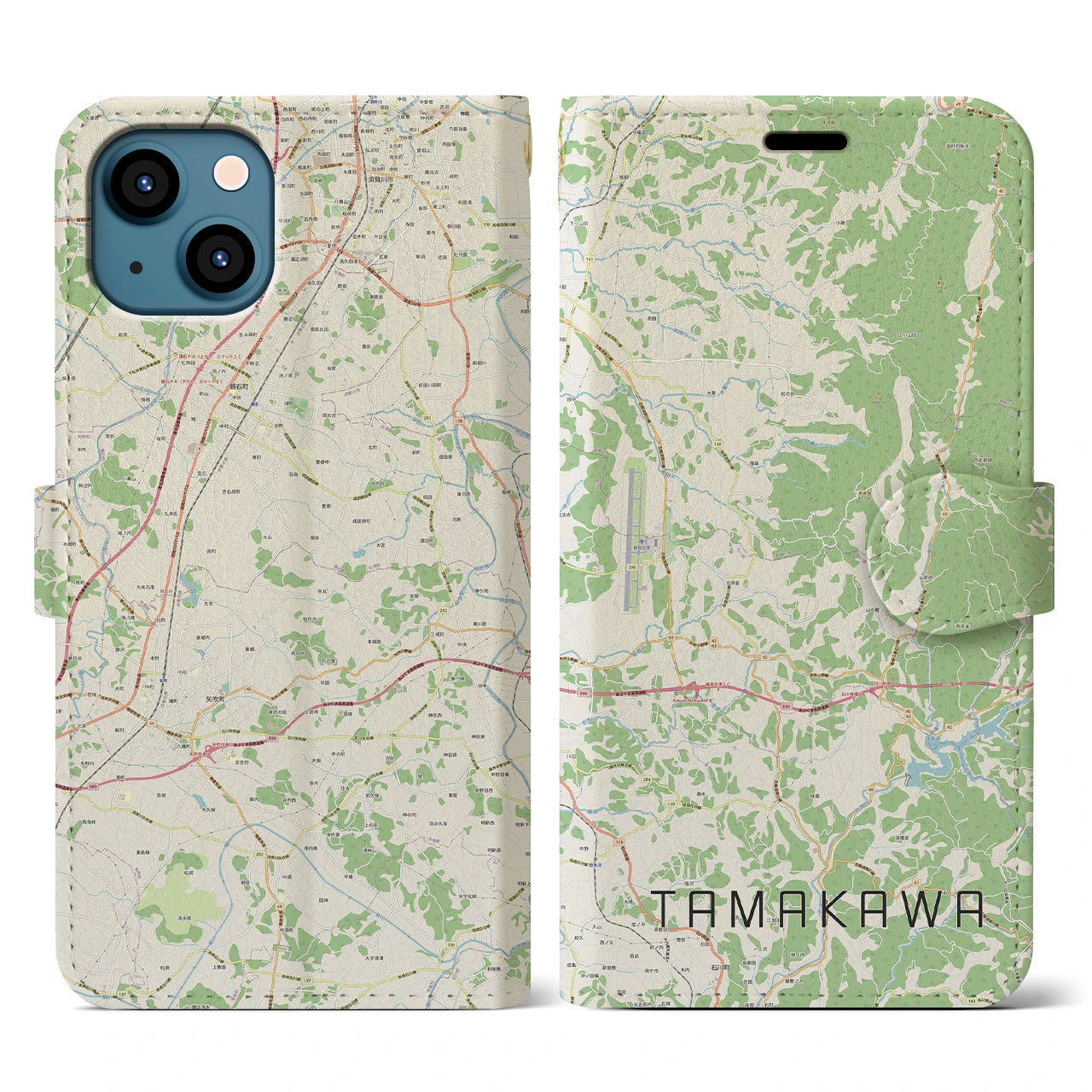 【玉川(福島県)】地図柄iPhoneケース(手帳タイプ)ナチュラル・iPhone 13 用