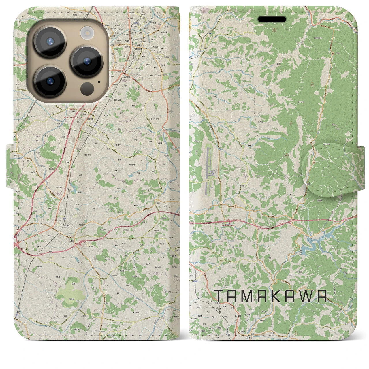 【玉川(福島県)】地図柄iPhoneケース(手帳タイプ)ナチュラル・iPhone 14 Pro Max 用