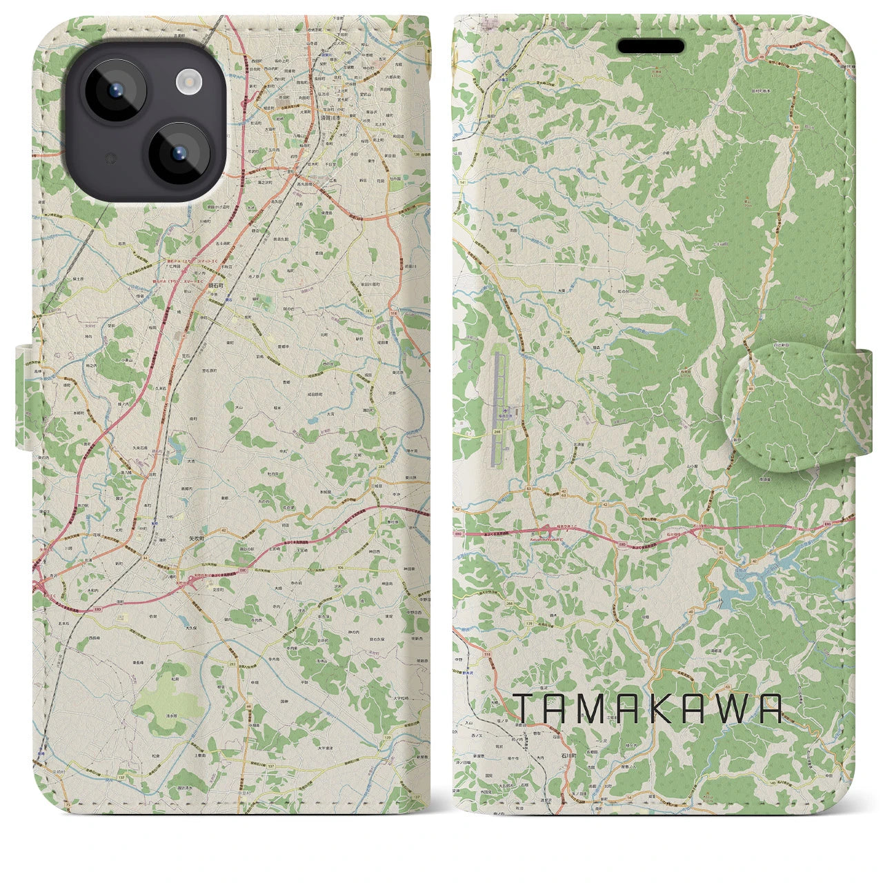 【玉川(福島県)】地図柄iPhoneケース(手帳タイプ)ナチュラル・iPhone 14 Plus 用