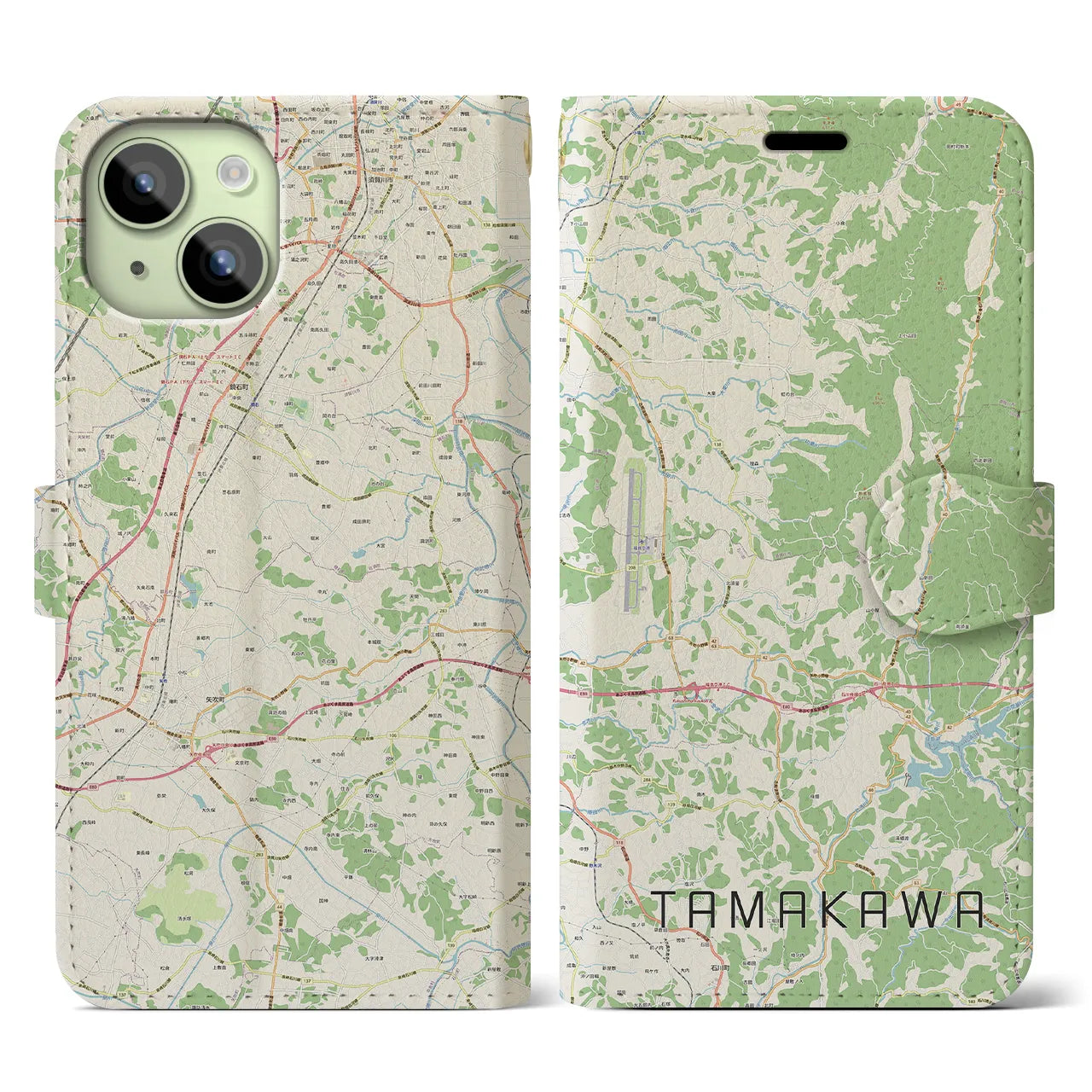 【玉川(福島県)】地図柄iPhoneケース(手帳タイプ)ナチュラル・iPhone 15 用