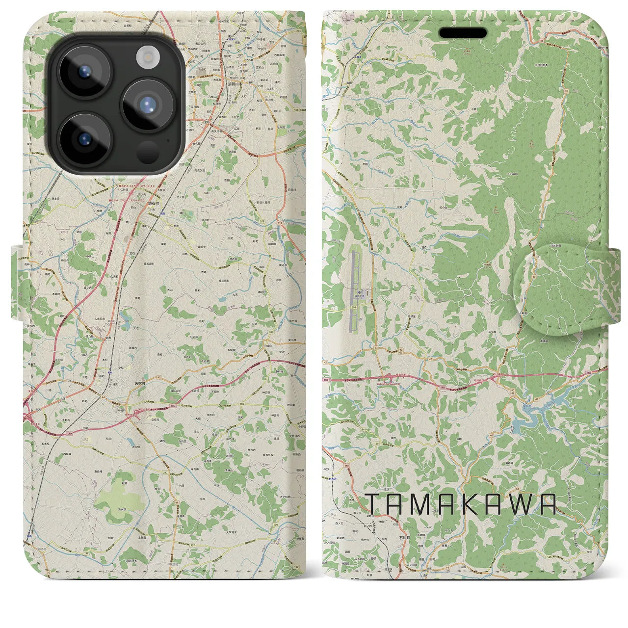 【玉川(福島県)】地図柄iPhoneケース(手帳タイプ)ナチュラル・iPhone 15 Pro Max 用