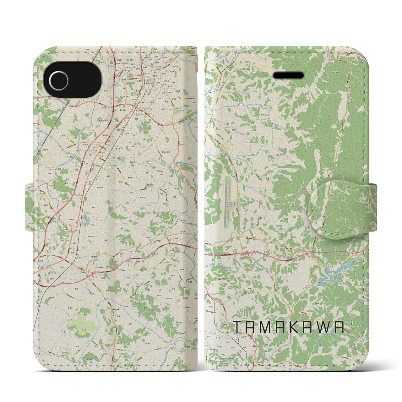 【玉川(福島県)】地図柄iPhoneケース(手帳タイプ)ナチュラル・iPhone SE(第3 / 第2世代) / 8 / 7 / 6s / 6 用