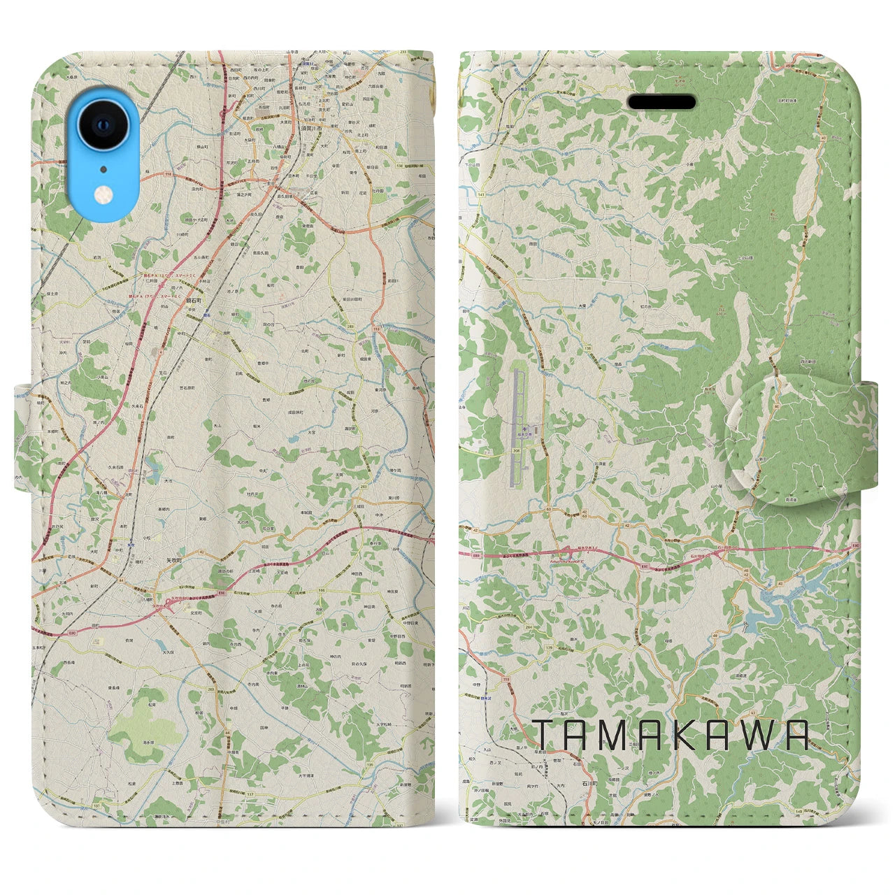 【玉川(福島県)】地図柄iPhoneケース(手帳タイプ)ナチュラル・iPhone XR 用