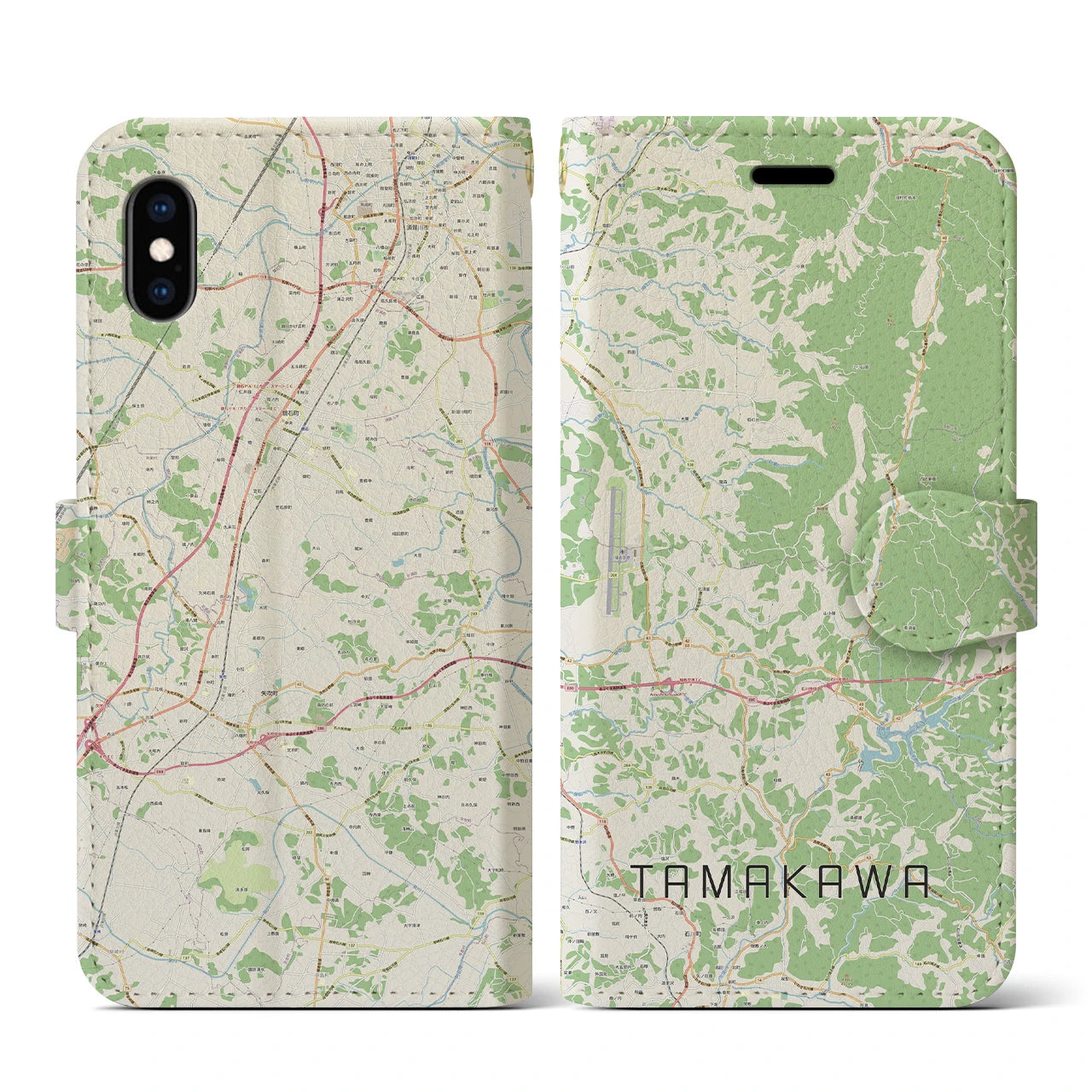 【玉川(福島県)】地図柄iPhoneケース(手帳タイプ)ナチュラル・iPhone XS / X 用