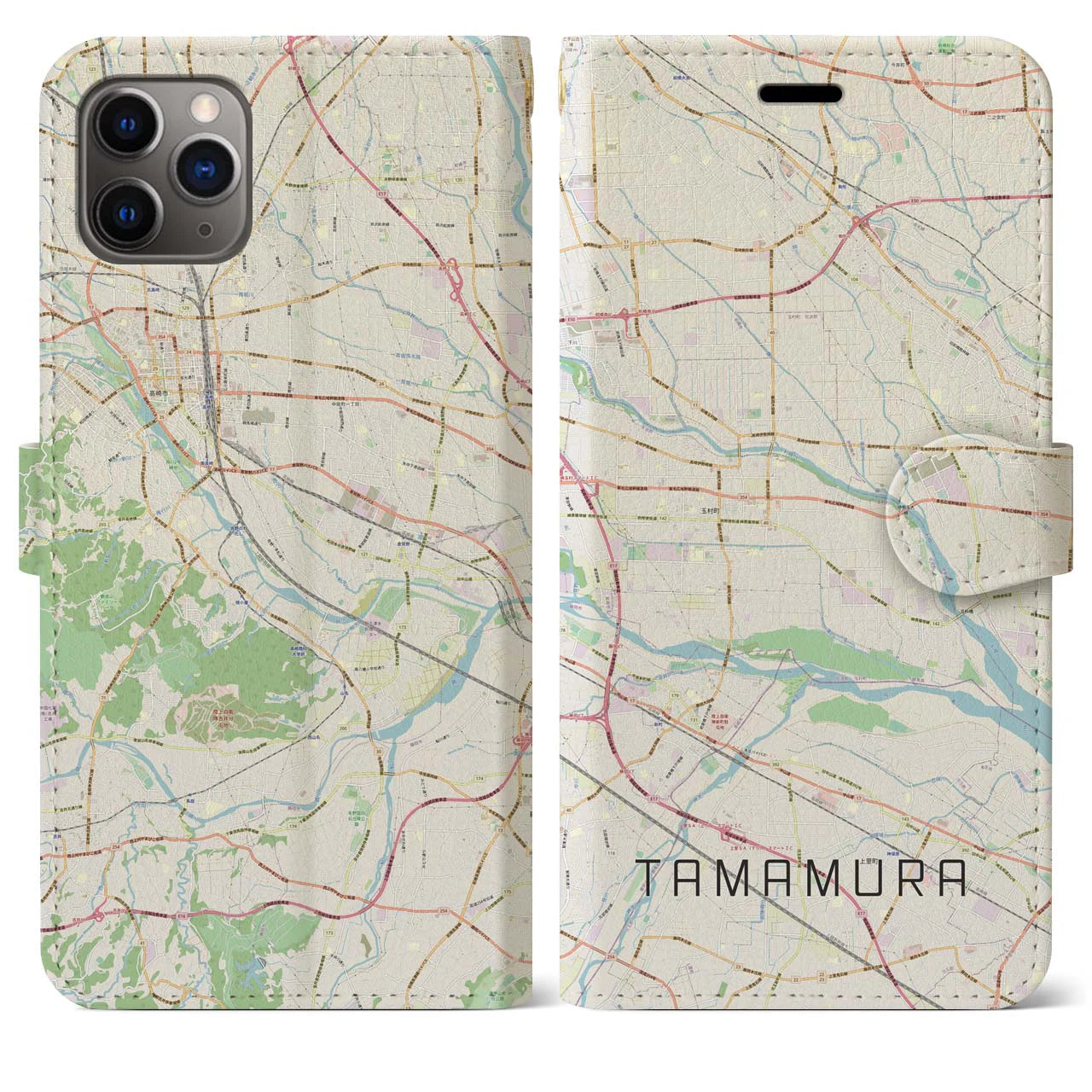 【玉村(群馬県)】地図柄iPhoneケース(手帳タイプ)ナチュラル・iPhone 11 Pro Max 用