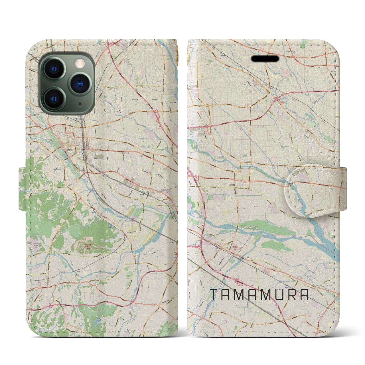 【玉村(群馬県)】地図柄iPhoneケース(手帳タイプ)ナチュラル・iPhone 11 Pro 用