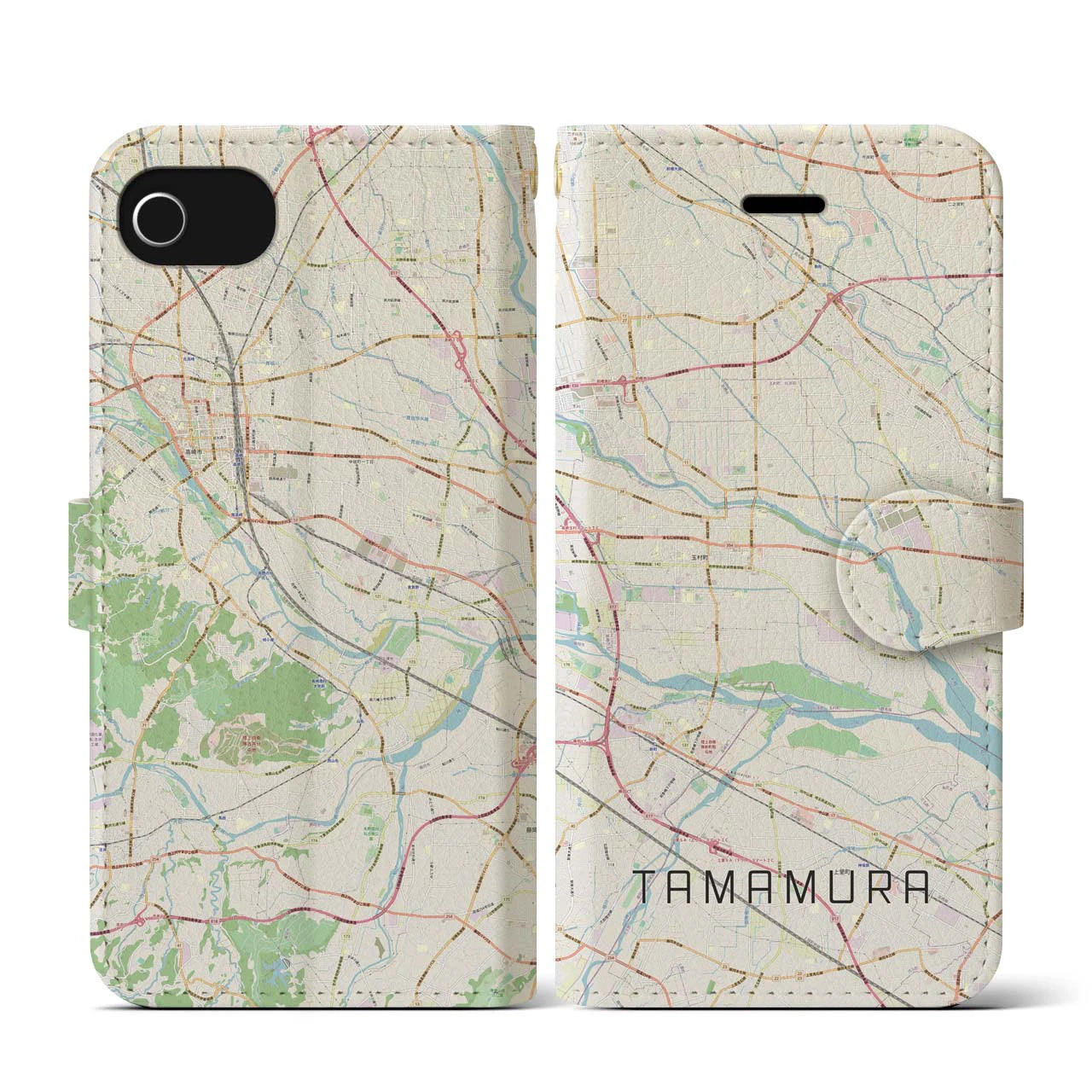 【玉村(群馬県)】地図柄iPhoneケース(手帳タイプ)ナチュラル・iPhone SE(第3 / 第2世代) / 8 / 7 / 6s / 6 用