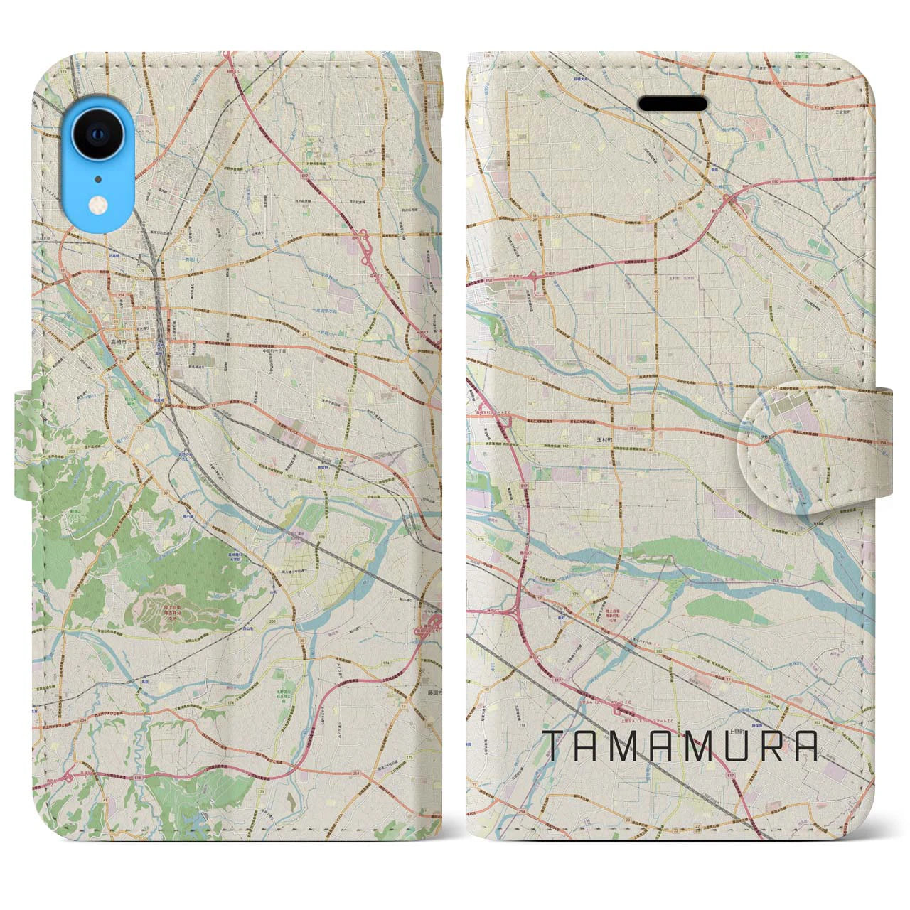 【玉村(群馬県)】地図柄iPhoneケース(手帳タイプ)ナチュラル・iPhone XR 用