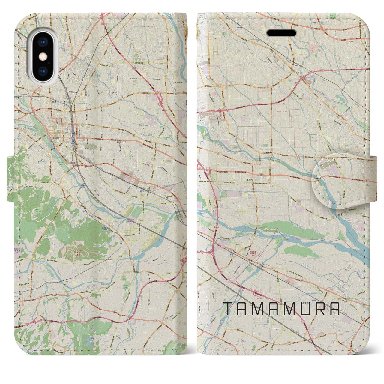 【玉村(群馬県)】地図柄iPhoneケース(手帳タイプ)ナチュラル・iPhone XS Max 用