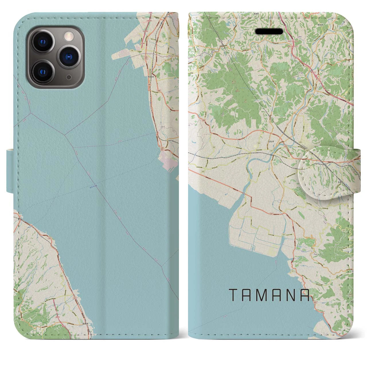 【玉名(熊本県)】地図柄iPhoneケース(手帳タイプ)ナチュラル・iPhone 11 Pro Max 用