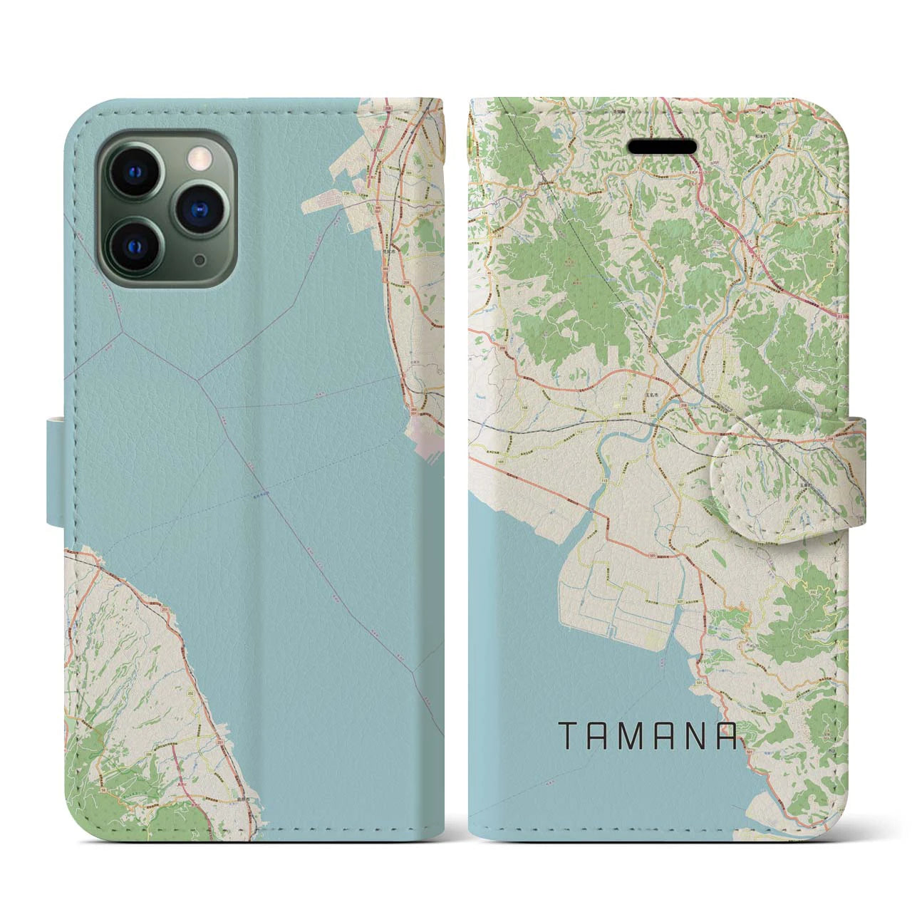 【玉名(熊本県)】地図柄iPhoneケース(手帳タイプ)ナチュラル・iPhone 11 Pro 用