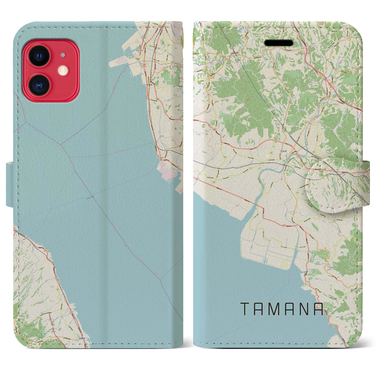 【玉名(熊本県)】地図柄iPhoneケース(手帳タイプ)ナチュラル・iPhone 11 用