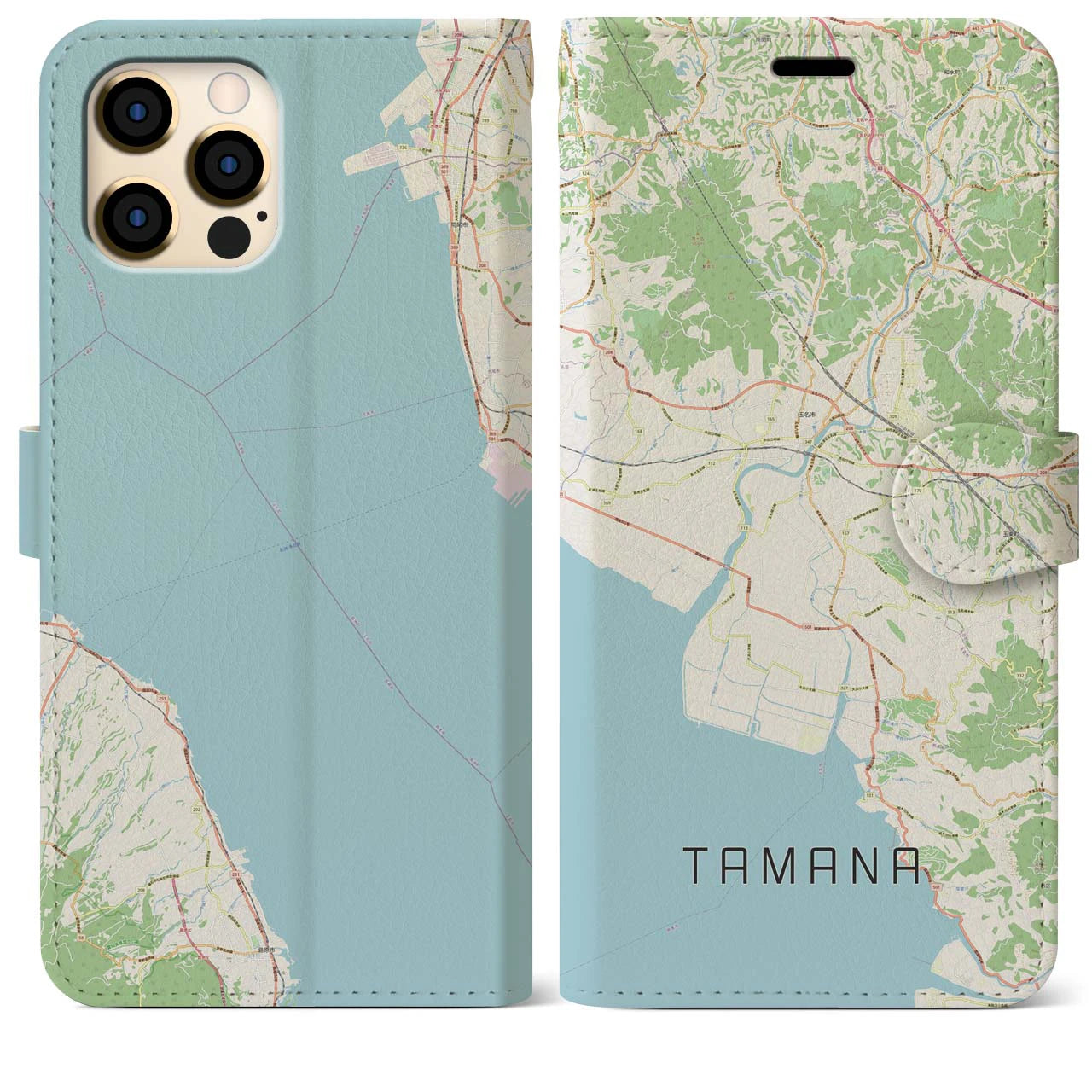 【玉名(熊本県)】地図柄iPhoneケース(手帳タイプ)ナチュラル・iPhone 12 Pro Max 用