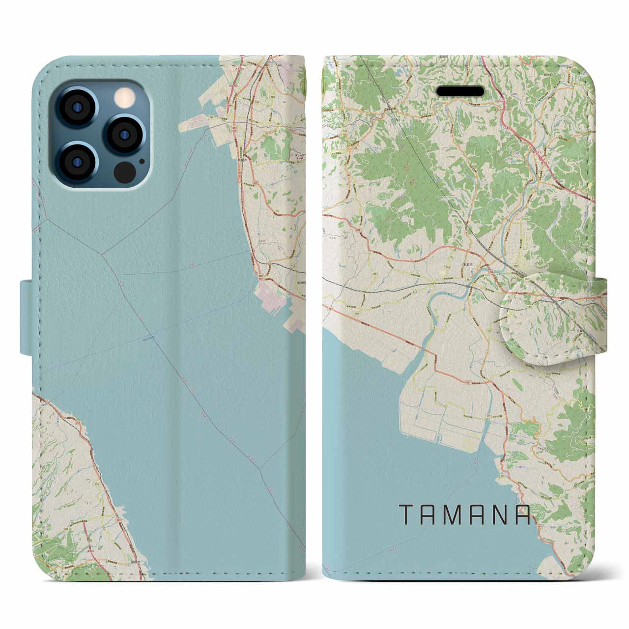 【玉名(熊本県)】地図柄iPhoneケース(手帳タイプ)ナチュラル・iPhone 12 / 12 Pro 用