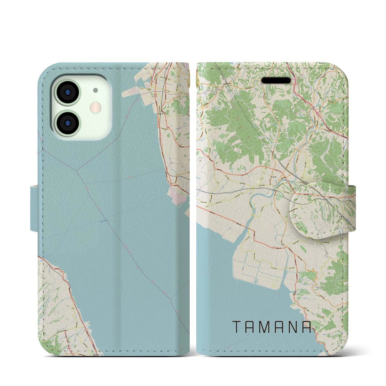 【玉名(熊本県)】地図柄iPhoneケース(手帳タイプ)ナチュラル・iPhone 12 mini 用