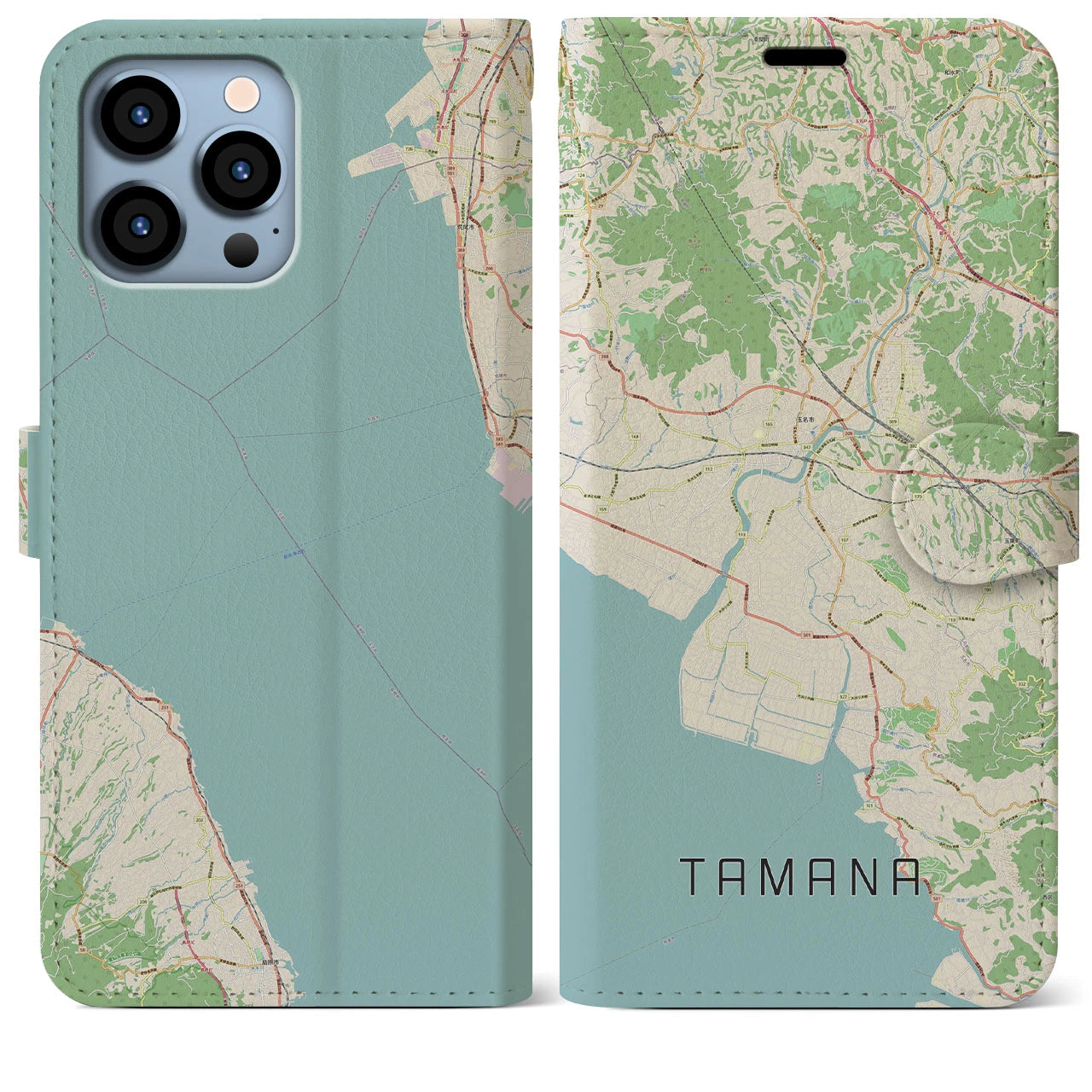 【玉名(熊本県)】地図柄iPhoneケース(手帳タイプ)ナチュラル・iPhone 13 Pro Max 用