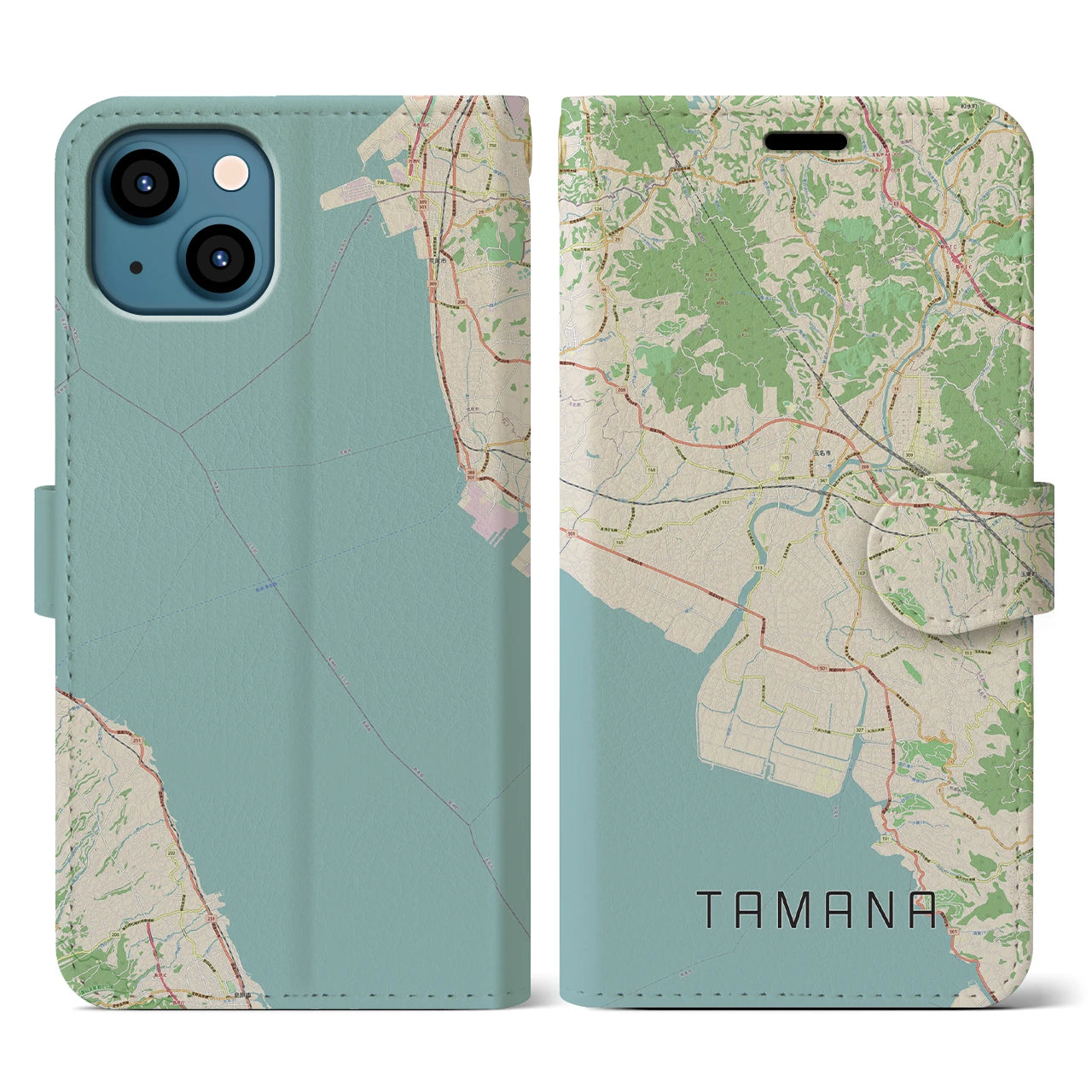 【玉名(熊本県)】地図柄iPhoneケース(手帳タイプ)ナチュラル・iPhone 13 用