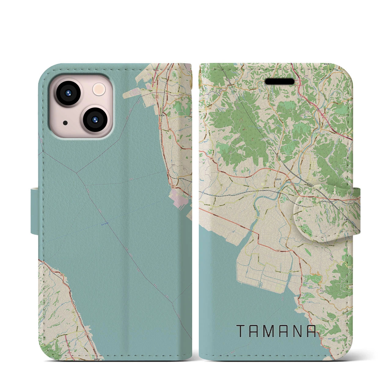 【玉名(熊本県)】地図柄iPhoneケース(手帳タイプ)ナチュラル・iPhone 13 mini 用